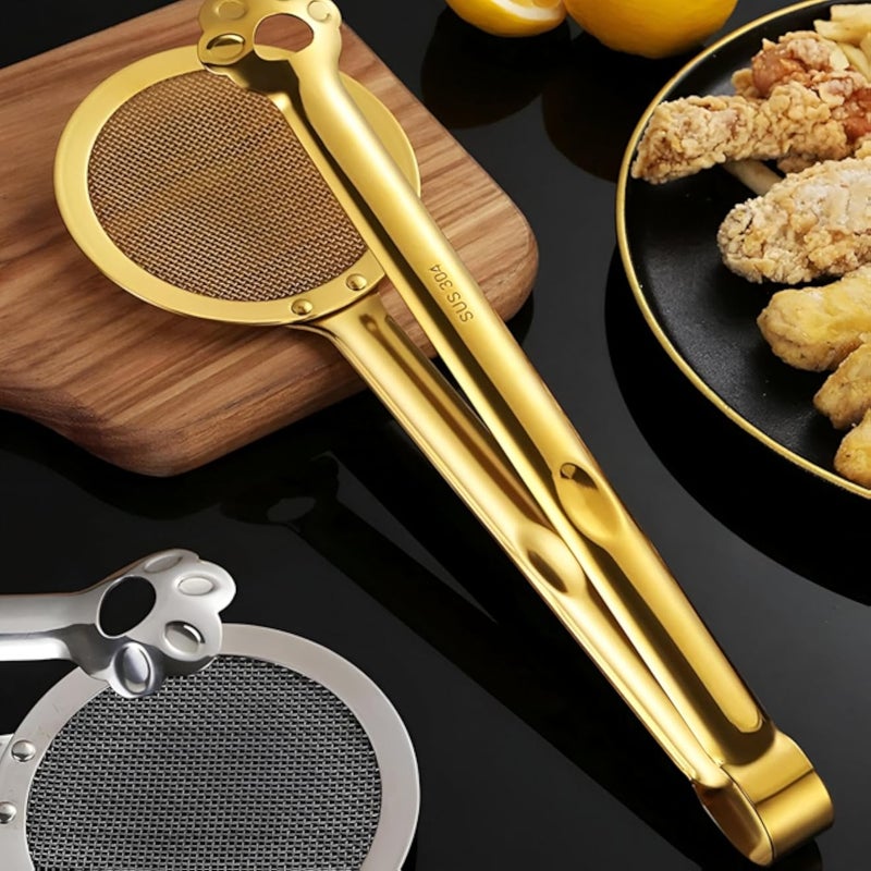 Frying Basket Filter - Golden Mesh Strainer with Ladle, Perfect Kitchen Tool for Easy Oil Removal and Cooking Efficiency
